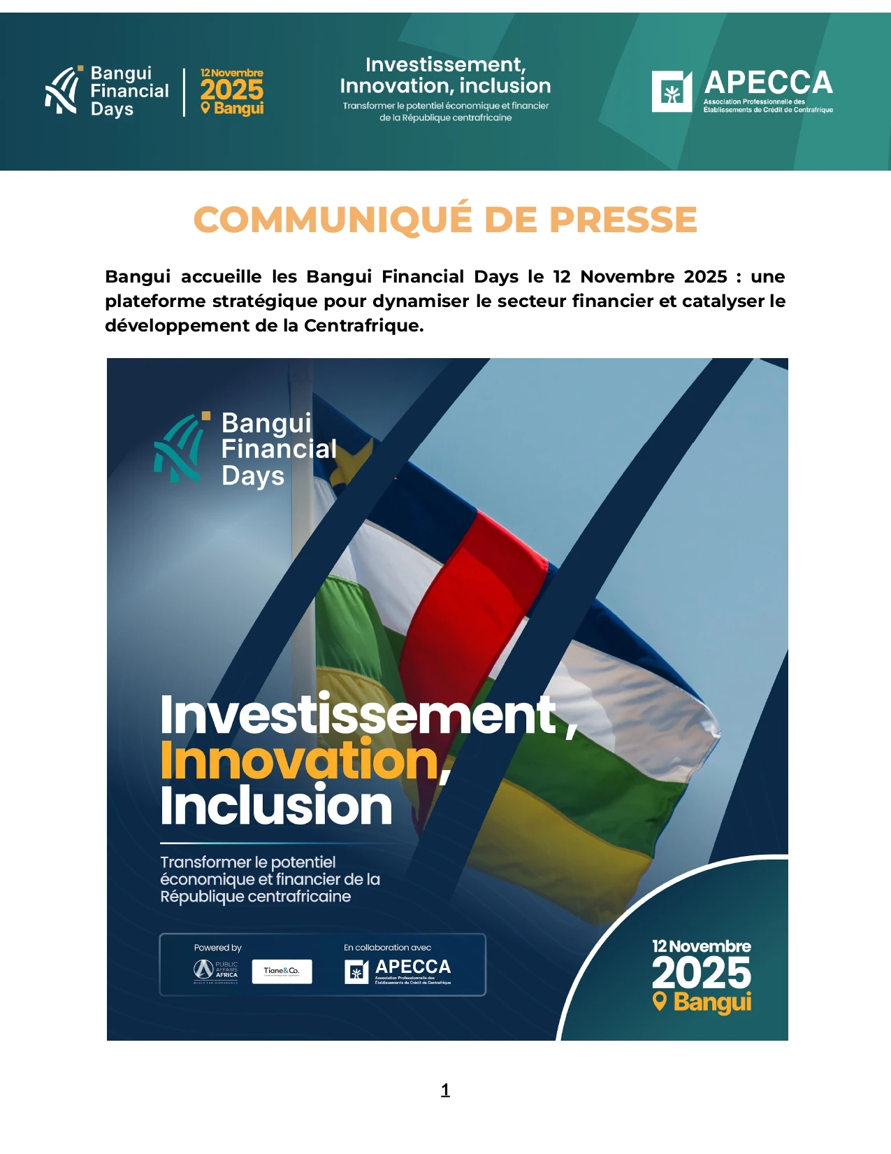 Communiqué du Bangui Financial Day 2025 - Page 1